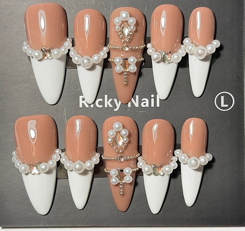 Ricky Nail Pearl French Tip Press On Nails Size Large